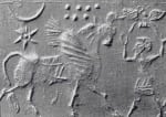 Stars are depicted like the object in the cylinder seal that appears as a globular center with pointed arms or as dots representing the seven stars of the Pleiades.