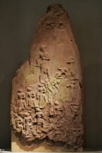 The victory stele of Naram-Sin. It is an upright stone shaft that 6 feet and 7 inches tall.